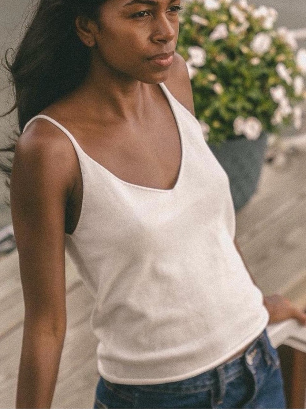 Brandy Melville White V-Neck Slim Strap Tank Top